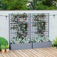 Outsunny Galvanized Raised Garden Bed Planter Box with Trellis for Climbing Plants, Vegetable, Vines, 43" x 16" x 70", Gray(m-9)