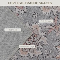 HOMCOM Machine Washable Area Rug 8x10, Non-Slip Traditional Flower Print Floor Carpet for Living Room, Bedroom, Grey and Brown(m-5)