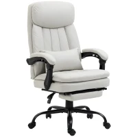 Vinsetto Executive Office Chair with Vibration Massage, Microfibre Swivel Desk Chair, Heated Reclining Computer Chair with Lumbar Support Pillow, Footrest, Cream White(m-1)