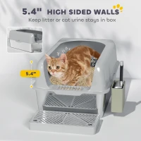 2 Pack High Sided Stainless Steel Litter Box with Metal Scoop & Scoop Holder, for Anti-Urine Leakage, Light Gray(m-4)