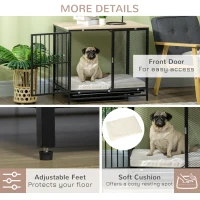 PawHut Dog Crate Furniture with Water-Resistant Cushion Medium Dog Kennel, Oak, 31.5" x 22" x 28"(m-7)