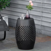 Outsunny 12" Steel Outdoor Side Table, Round Hollow Drum Patio End Table, Accent Table for Indoor and Outdoor, Black(m-10)