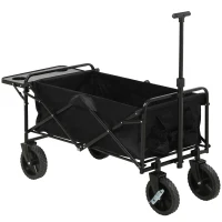 Outsunny Foldable Wagon Garden Carts with Wheels and Side Table, Black(m-1)