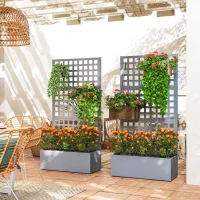 Outsunny Galvanized Raised Garden Bed Planter Box with Trellis for Climbing Plants, Vegetable, Vines, 35" x 16" x 70", Gray(m-10)