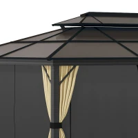 Outsunny 11' x 15' Hardtop Gazebo Canopy with Polycarbonate Roof, Aluminum Frame, Permanent Pavilion Outdoor Gazebo with Netting, for Patio, Garden, Backyard, Deck, Lawn, Beige(m-9)