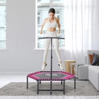 Soozier 48" Adult Hexagon Rebounder Trampoline Fitness Bungee Jumping Cardio Trainer Outdoor Bouncer Jumper Adjustable Bar Pink(m-2)