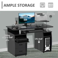 HOMCOM Multi-Function Computer Desk Home Office Workstation with Sliding Keyboard Tray, Elevated Shelf, Drawers and CPU Stand, Black(m-4)