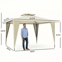 Outsunny 11' x 11' Outdoor Canopy Tent Party Gazebo with Double-Tier Roof, Steel Frame, Included Ground Stakes, Beige(m-3)