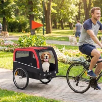 PawHut Dog Bike Trailer, Pet Cart Bicycle Carrier with 20" Air Tires, Quick-Release Wheels, Reflectors, Flag(m-3)