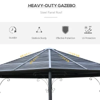Outsunny 13' x 13' Hexagon Hardtop Gazebo Canopy with Galvanized Steel Roof, Aluminum Frame, Permanent Pavilion Outdoor Gazebo with Netting and Hook, for Patio, Garden, Backyard, Deck, Lawn(m-4)