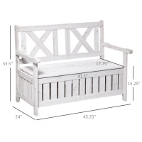 Outsunny Wooden Outdoor Storage Bench 2-Person Backyard Patio Bench with Louvered Side Panels & Wood Build, White(m-3)