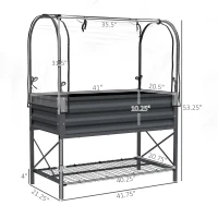 Outsunny Raised Garden Bed with Legs and Cover, Metal Elevated Planter Box with Bottom Shelf and Liner for Vegetables, Dark Gray(m-3)