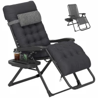 Outsunny Padded Zero Gravity Chair, Folding Recliner Chair with Cup Holder Cushion, Black(m-1)