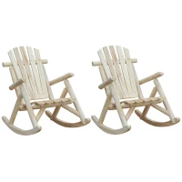 Outsunny 2 Piece Wooden Adirondack Porch Rocking Chair Set, Rustic Slatted Log Rockers for Indoor Outdoor Patio & Lawn, Unpainted, Natural(m-1)