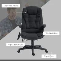 HOMCOM 6 Point Vibrating Massage Office Chair with Heat, Linen High Back Massage Desk Chair with Reclining Backrest, Black(m-9)