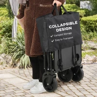 Outsunny Foldable Wagon Garden Carts with Wheels and Side Table, Black(m-4)