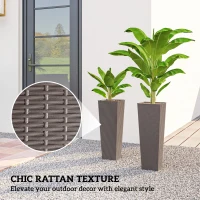 Outsunny 23.6 Inch Tall Planters for Outdoor Plants, Set of 2 Plastic Flower Pots with Drainage Holes, Brown(m-5)