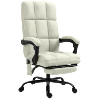 Vinsetto Massage Office Chair with 4 Vibration Points, Reclining Computer Chair with USB Port and Footrest - Cream White(m-11)