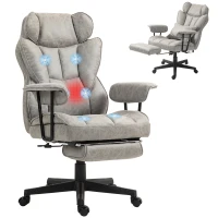 HOMCOM 400LBS Big and Tall Office Chair, Massage Office Chair with Footrest, Lumbar Support and Reclining Function, Gray(m-11)