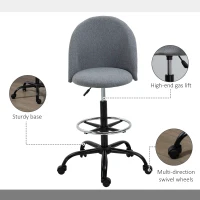 Vinsetto Ergonomic Rolling Drafting Chair for Standing Desk, Linen Office Stool with Adjustable Foot Ring and Steel Base(m-6)