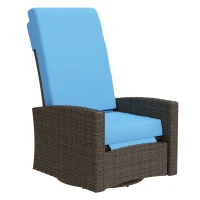 Outsunny Outdoor Wicker Swivel Recliner Chair, Lifting Footrest, 360° Rotating Basic, Water-resistant Cushions, Sky Blue(m-1)
