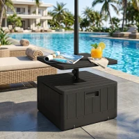 Outsunny Patio Umbrella Base with Table Tray, Heavy Duty Weighted Umbrella Stand，Wheels Handles, 176lbs，Stand Filling, Black(m-2)