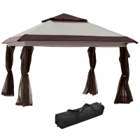 Outsunny 12' x 12' Pop Up Canopy Tent with Netting and Carry Bag, Instant Sun Shelter with 137 sq.ft Shade, Tents for Parties, Height Adjustable, for Outdoor, Garden, Patio, Beige(m-1)