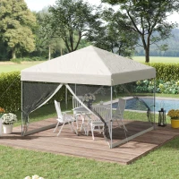 Outsunny 10' x 10' Pop Up Canopy Tent, Tents for Parties with Netting and Wheeled Carry Bag, Height Adjustable Instant Sun Shelter, for Outdoor, Garden, Patio, Beige(m-10)