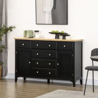 HOMCOM Sideboard with Storage Drawers, Buffet Cabinet with Rubber Wood Top and Adjustable Shelves, Coffee Bar Cabinet, Black(m-2)
