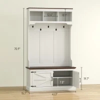 HOMCOM 3-in-1 Hall Tree with Shoe Storage, Coat Rack with Bench, Entryway Furniture with Five Hooks, White Wood Grain(m-3)