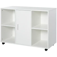 Vinsetto Mobile File Cabinet and Printer Stand for Home Office, Mobile Printer Table with 4 Open Storage Shelves, Door Cabinet, Wheels, White(m-11)