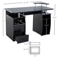 HOMCOM Multi-Function Computer Desk Home Office Workstation with Sliding Keyboard Tray, Elevated Shelf, Drawers and CPU Stand, Black(m-3)