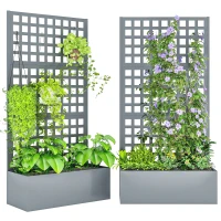 Outsunny Galvanized Raised Garden Bed Planter Box with Trellis for Climbing Plants, Vegetable, Vines, 35" x 16" x 70", Gray(m-11)