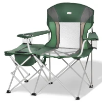 Outsunny Folding Camping Chair with Portable Insulation Table Bag, Two Cup Holders for Beach, Ice Fishing and Picnic, Green(m-10)