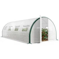 Outsunny Tunnel Greenhouse Walk-in Plant Warm House with 2 Hinged Doors, 8 Mesh Windows, 20' x 10' x 6.6', White(m-11)