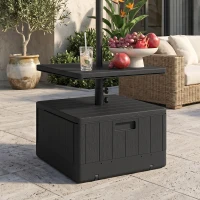 Outsunny Patio Umbrella Base with Table Tray, Heavy Duty Weighted Umbrella Stand，Wheels Handles, 176lbs，Stand Filling, Black(m-9)