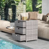 Outsunny Patio PE Rattan Storage Cabinet, Wicker Pool Cabinet Organizer, Outdoor Towel Rack for Pool with 3 Drawers, Gray(m-10)