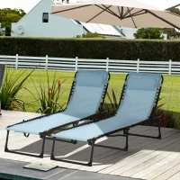 Outsunny Set of 2 Folding Chaise Lounge Chairs, Outdoor Sun Tanning Chairs with Reclining Back, Light Blue(m-12)