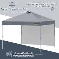 Outsunny 10' x 10' Pop-Up Canopy Tent with 1 Removable Sidewall, Commercial Instant Sun Shelter, Tents for Parties with Wheeled Carry Bag for Outdoor, Garden, Patio, Gray(m-7)