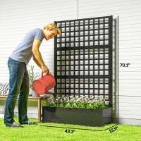 Outsunny Galvanized Raised Garden Bed Planter Box with Trellis for Climbing Plants, Vegetable, Vines, 43" x 16" x 70", Black(m-3)