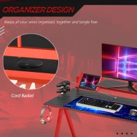 HOMCOM 53" Gaming Desk, Racing Computer Desk with Monitor Shelf, Gamepad Rack, Cup Holder, Headphone Hook, and Cable Basket, Red(m-8)
