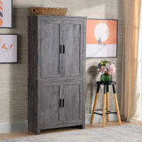 HOMCOM 64" 4-Door Kitchen Pantry, Freestanding Storage Cabinet with 3 Adjustable Shelves for Kitchen, Gray(m-10)