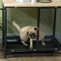 PawHut Dog Crate Furniture with Water-Resistant Cushion Medium Dog Kennel, Oak, 31.5" x 22" x 28"(m-8)