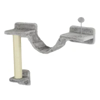 PawHut 5pc Cat Wall Shelves with Hammock, Perches, Ladder, Scratching Post(m-8)