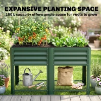 Outsunny Raised Garden Bed Galvanized Steel, Elevated Planter Box with Storage Shelf, Bed Liner, 31.5" High, Green(m-5)