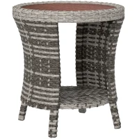 Outsunny 18" Wicker Outdoor Coffee Table, PE Rattan Patio Side Table with 2-Tier Storage, Composite Wood Top, Mixed Gray(m-11)