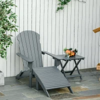 Outsunny 3-Piece Folding Adirondack Chair with Ottoman and Side Table, Outdoor Wooden Fire Pit Chairs w/ High-back, Wide Armrests for Patio, Backyard, Garden, Lawn Furniture, Gray(m-10)