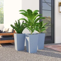 Outsunny Tall Planters for Outdoor Plants Set of 3, 24 In Taper Planters with Drainage Holes, Rattan Decor Plant Pots, Light Gray(m-8)