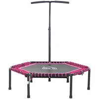 Soozier 48" Adult Hexagon Rebounder Trampoline Fitness Bungee Jumping Cardio Trainer Outdoor Bouncer Jumper Adjustable Bar Pink(m-1)