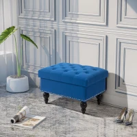 HOMCOM Ottoman with Storage for Living Room, 25" Storage Ottoman with Removable Lid, Button-Tufted Fabric Bench for Footrest and Seat with Wood Legs, Blue(m-4)